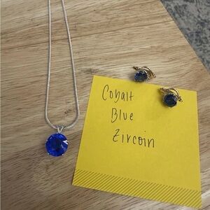 Cobalt Blue Zircon Pendant and Earring Set